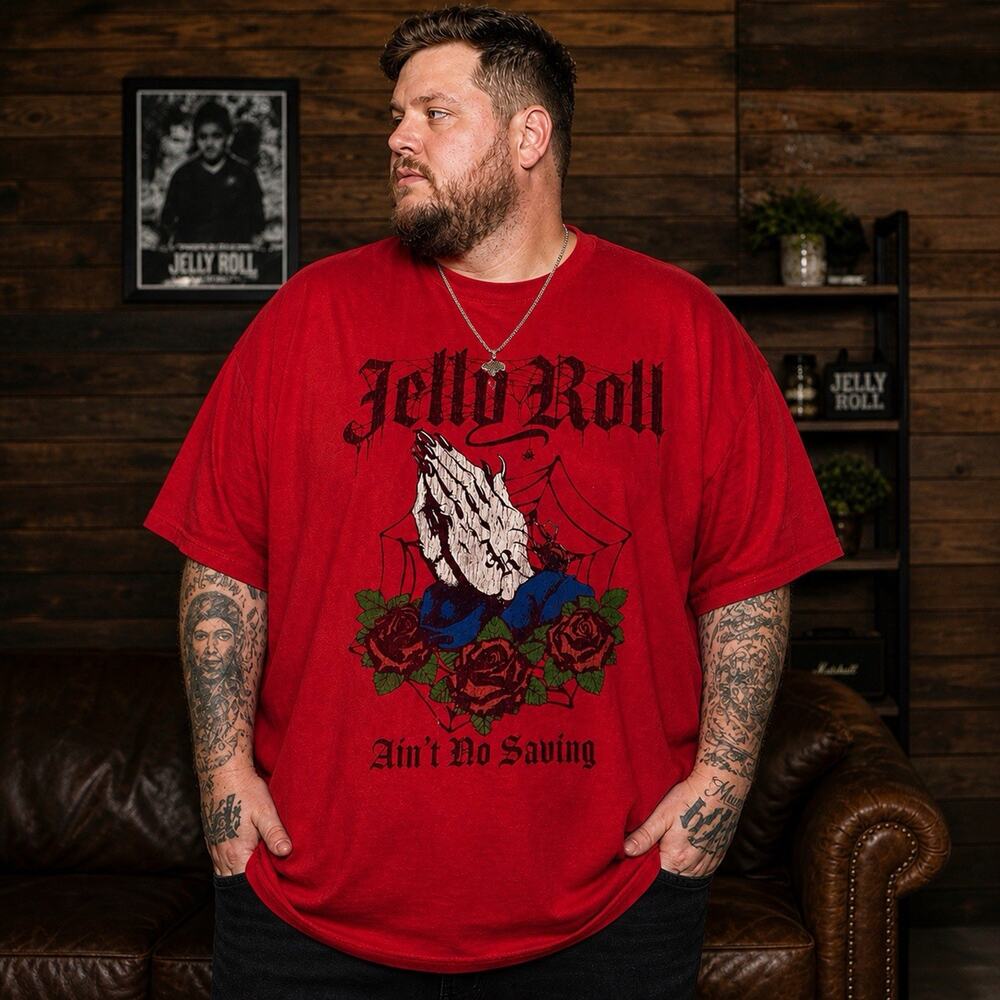 Jelly Roll Ain’t No Saving T Shirt 3XL Red Graphic Tee Country Rap Merch Praying